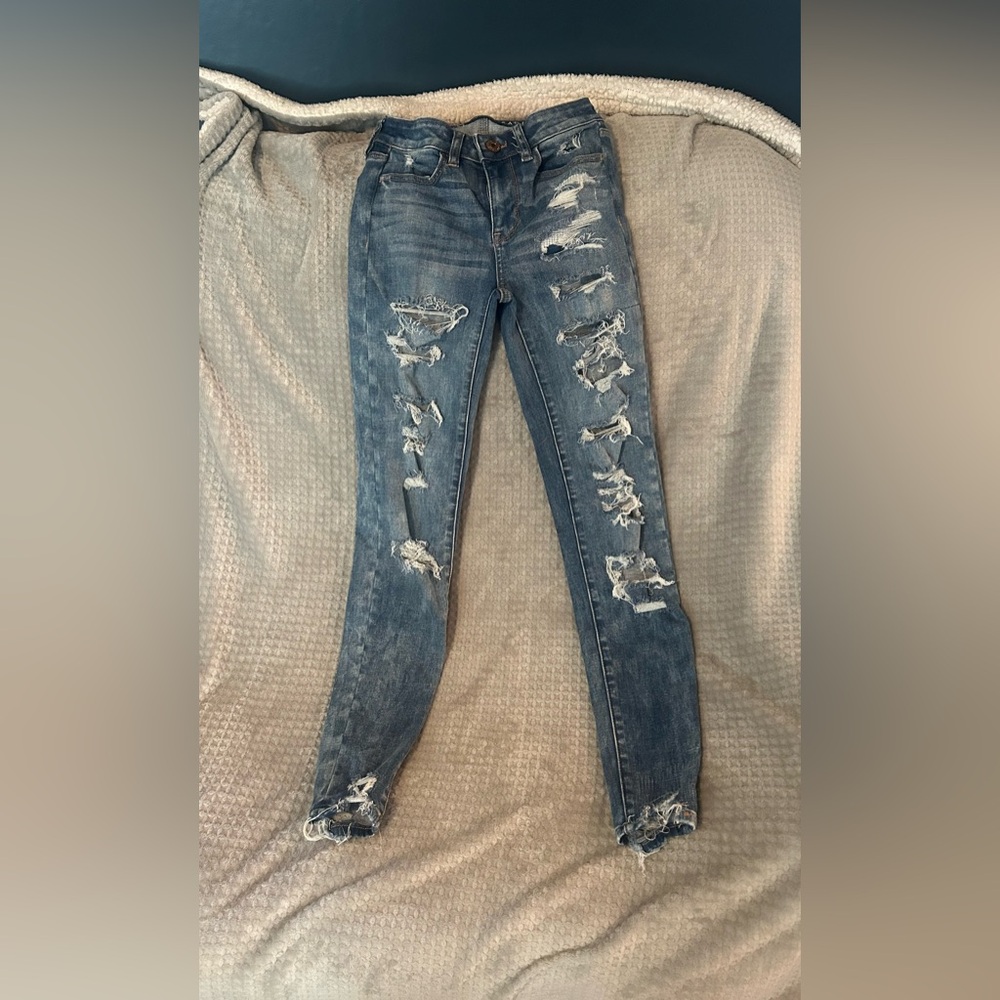 American Eagle Outfitters Ripped Blue Skinny Jeans
